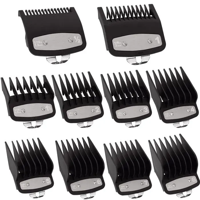Guides de coupe pour la plupart des tondeuses Wahl avec clip en métal de 1/16 pouce à 1 pouce