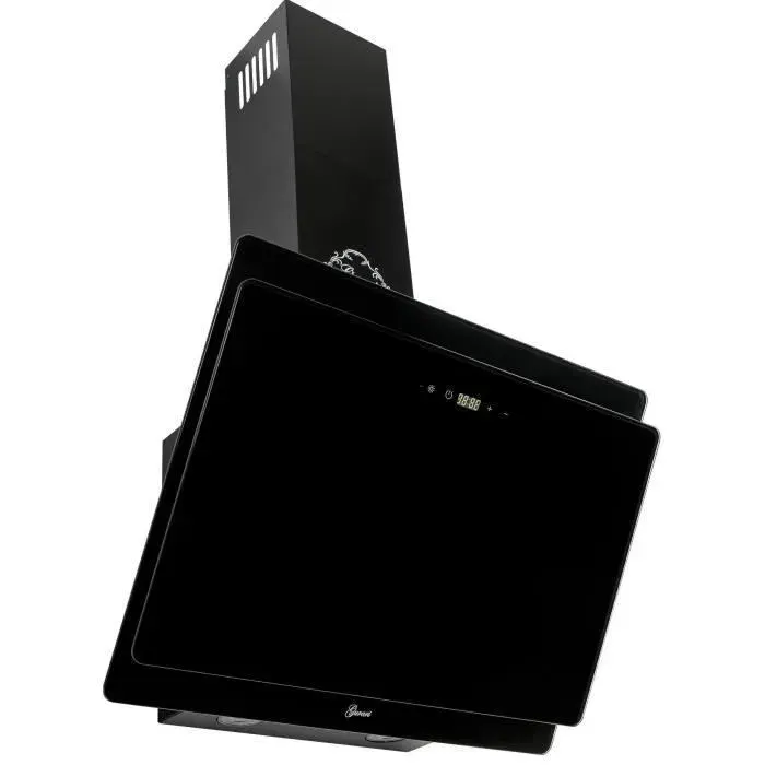 GURARI Hotte aspirante inclinée GCH S 411+filtre à charbon• hotte murale 60 cm• verre noir• 1000 m³/h• 4 niveaux+boost