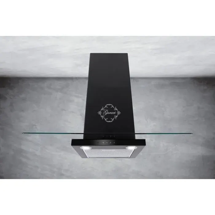Gurari Hotte murale 90 cm verre noir• Hotte aspirante GCH 466 IS 90 BL PRIME+filtre à charbon• 1000 m³/h• Évacuation/recyclage