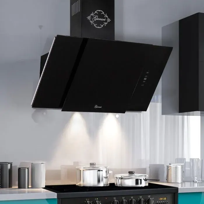 Gurari Hotte murale inclinée 90 cm noire • Hotte aspirante GCH S 171 90 BL Premium • 1000 m³/h • Touch Control • Télécommande • LED
