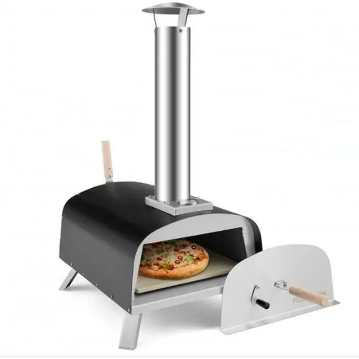 GYMAX Four à Pizza Extérieur Portable avec Pelle à Pizza Pierre à Pizza Pare-Flammes et Cheminée Amovible pour Jardin Camping