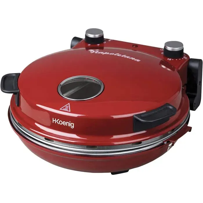 H.Koenig NAPL350 Four à Pizza Électrique Portable Plateau en Pierre Céramique 0-400°C Minuterie pour Tartes et Quiches