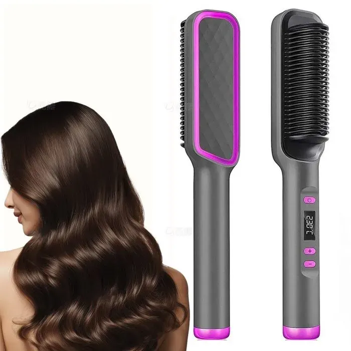 Haarglättbürste 2-en-1 Glättbürste lisseur à cheveux-Peigne dIons Négatifs Thermobürste 30s Chauffage Rapide 176°F e Étiquette
