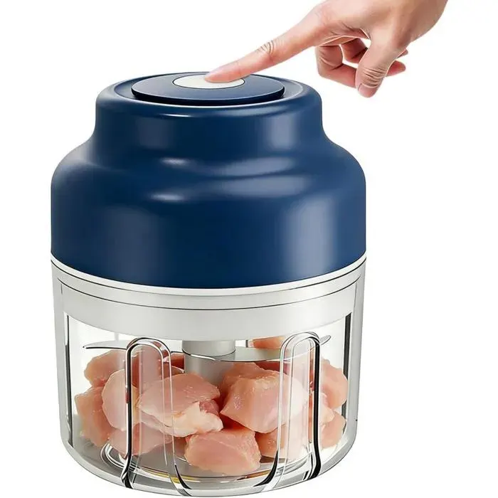 Hachoir à ail électrique USB compact mini hachoir sans fil rechargeable hachoir à légumes fruits et noix 4 lames puissantes