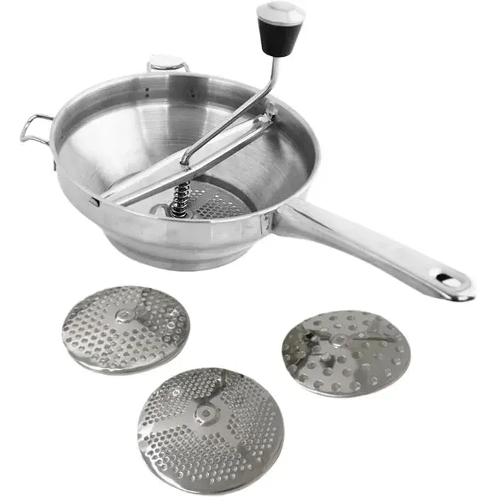 Hachoir à aliments rotatif en acier inoxydable - 3 grilles - Hachoir de cuisine avec poignée