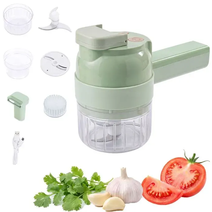 Hachoir à légumes électrique - GRANDSALEY - 5-en-1 - Sans fil - Grande ouverture - Auto-nettoyage