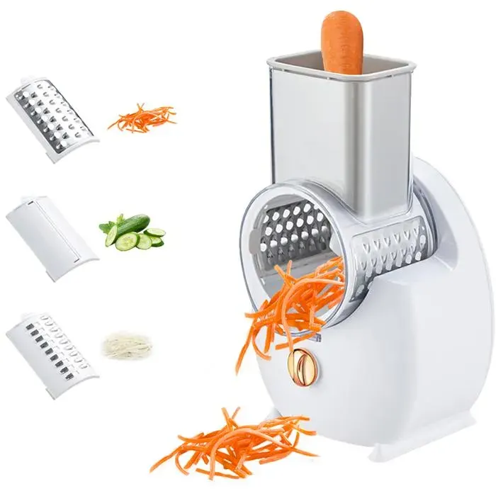 Hachoir à légumes électrique Râpe à fromage électrique rotative avec 3 lames broyeur à fromage pour usage domestique cuisine