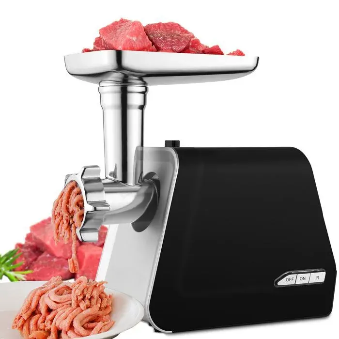 Hachoir à Viandes Électrique MAX 2000W-Multifonctions avec 3 Plaques de Broyage Tube de Remplissage de Saucisse INOX Noir