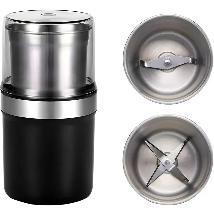 Hachoir de cuisine 200 W capacité de 100 g en acier inoxydable pour aliments secs et humides facile à nettoyer portable noir