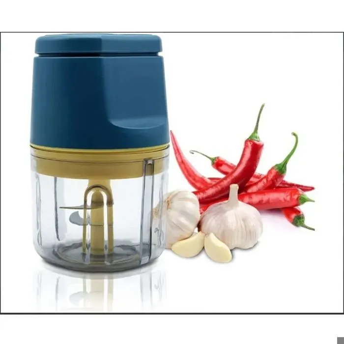 Hachoir de cuisine électrique mini hachoir multifonction robot culinaire presse-ail étanche et lavable. — coloris Bleu