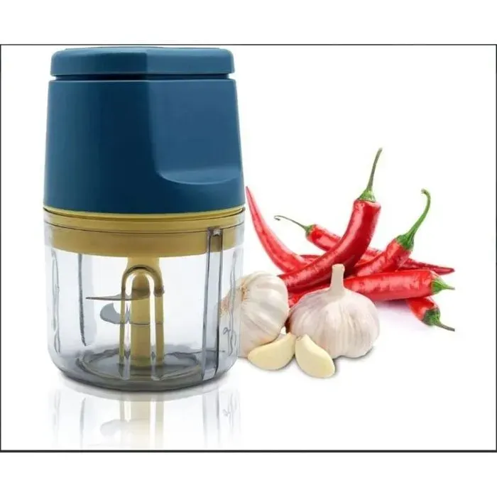 Hachoir de cuisine électrique mini hachoir multifonction robot culinaire presse-ail étanche et lavable. — coloris Bleu
