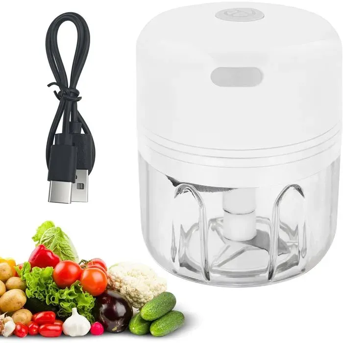 Hachoir Électrique 250 ml Mixeur Hachoir Rechargeable USB (Blanc)