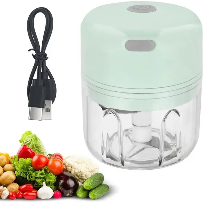 Hachoir Électrique 250 ml Mixeur Hachoir Rechargeable USB (Vert)