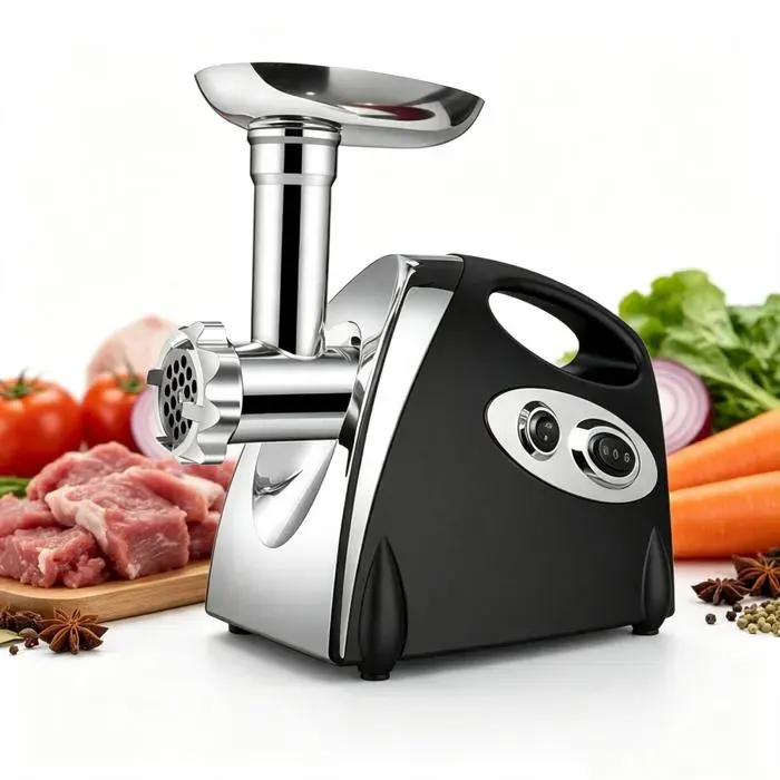 Hachoir Electrique 2800W Hachoir à saucisses Hachoir Légumes Professionnel avec 3 plaques découpe acier Multifonctionnel Noir