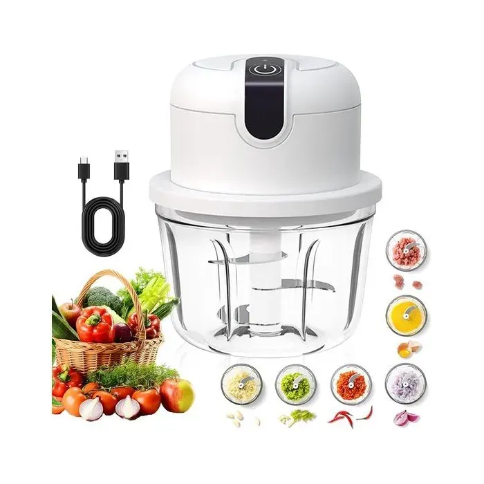 Hachoir électrique - 350 ml - Rechargeable - Blanc - Pour cuisine maison et voyage