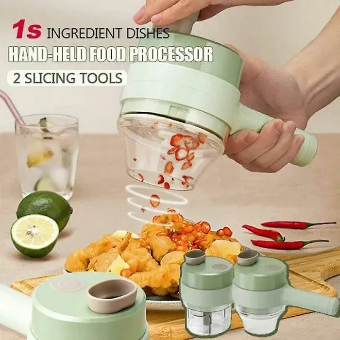 Hachoir électrique 4-en-1 : tranche presse ail mixe écrase purée coupe aliment .
