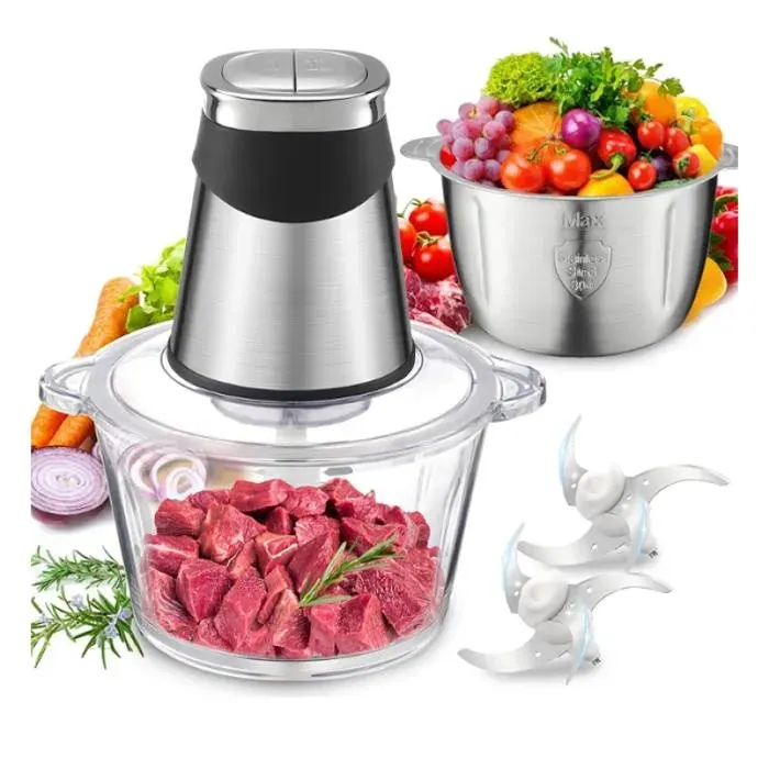 Hachoir Électrique - AUTREMENT - 18L+2L - Bols verre & inox - 500W - 2 vitesses