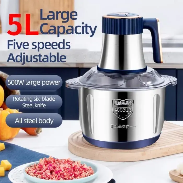 Hachoir électrique broyeur de nourriture 5L Appareils de cuisine multifonctionnels en acier inoxydable 6S 110-240V 30000-40000rpm