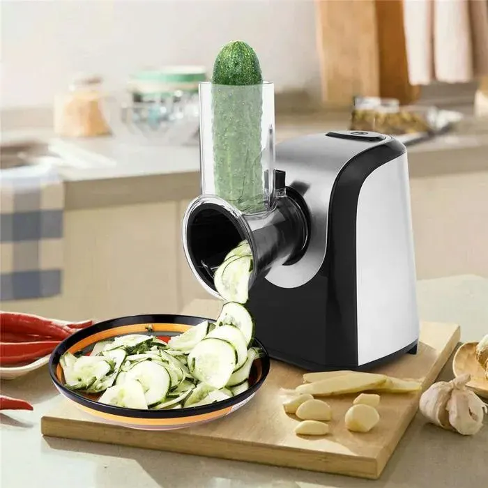 Hachoir électrique decoupe légumes électrique Râpe électrique 150W avec 4 cônes en acier inoxydable moulin a légumes pour cusine — coloris Noir