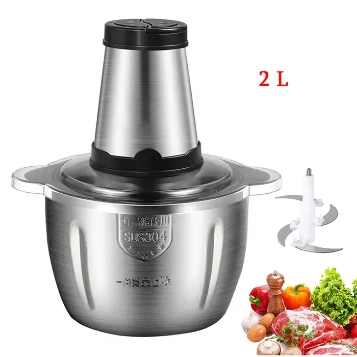 Hachoir électrique extra puissant2L Avec Bol en acier inoxydableUniversel Pour aliments de bébé noix légumes fruits viandes