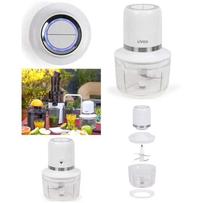 Hachoir électrique - LIVOO - 200W - Bol en verre 12 L - Batterie 6000 mAh - 4 lames inox