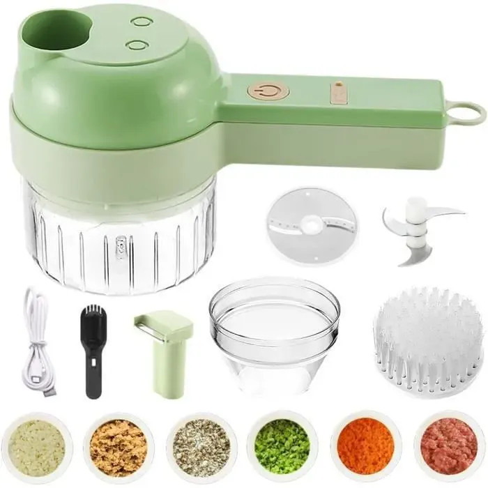 Hachoir Électrique - Mini Hachoir 4 en 1 - USB Rechargeable - Portable - Multifonctionnel - Vert QIEDOVIEY