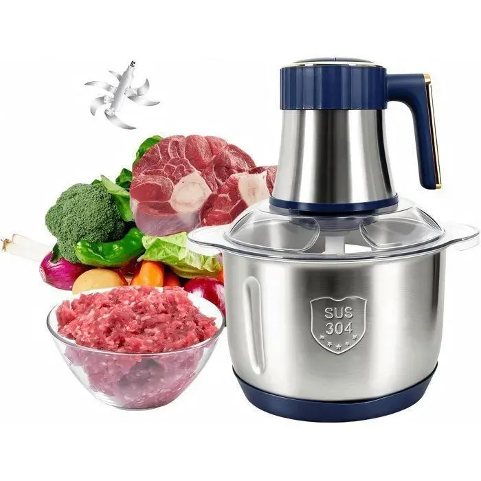 Hachoir électrique multifonction - 500W - Capacité 5L - acier inoxydable，Jeu de 6 lame，5 vitesses réglables