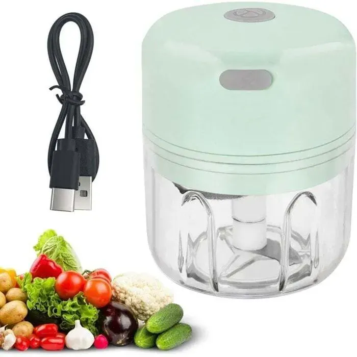 Hachoir électrique portable - PZCC - 250 ml - Rechargeable USB - 3 lames en acier inoxydable - Polypropylène sans BPA