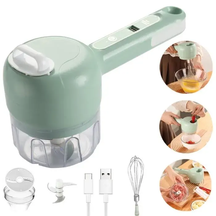 Hachoir électrique sans Fil Portable Mini Hachoir Multifonction Coupe legumes électrique 40W 200ml avec Brosse de nettoyage