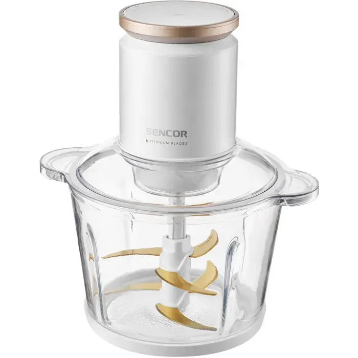 Hachoir électrique Sencor SCB 7000WH - Vitesse réglable en continu - 6 lames titane - Bol verre 3 L - 800 W - Blanc