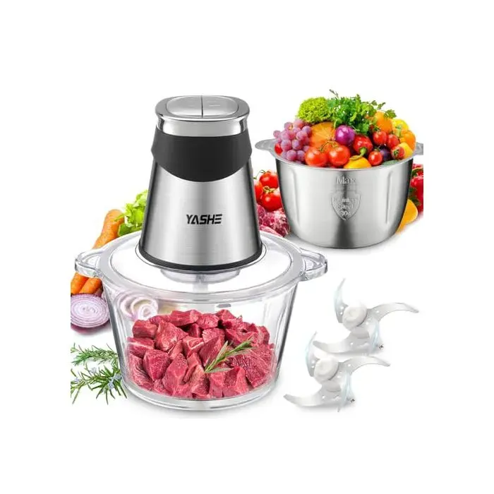 Hachoir Électrique - YASHE - 18L+2L - 500W - 2 vitesses - Bols verre et inox