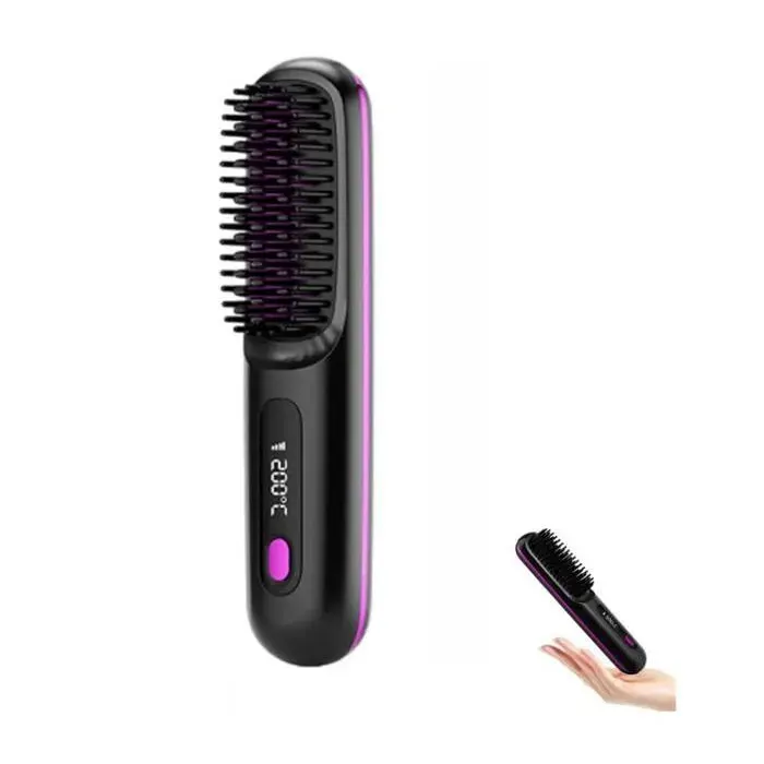 Hair Brush Pro Brosse Thermique Brosse lissante sans fil Pro ionique Portable pour tous types de cheveux (Black)