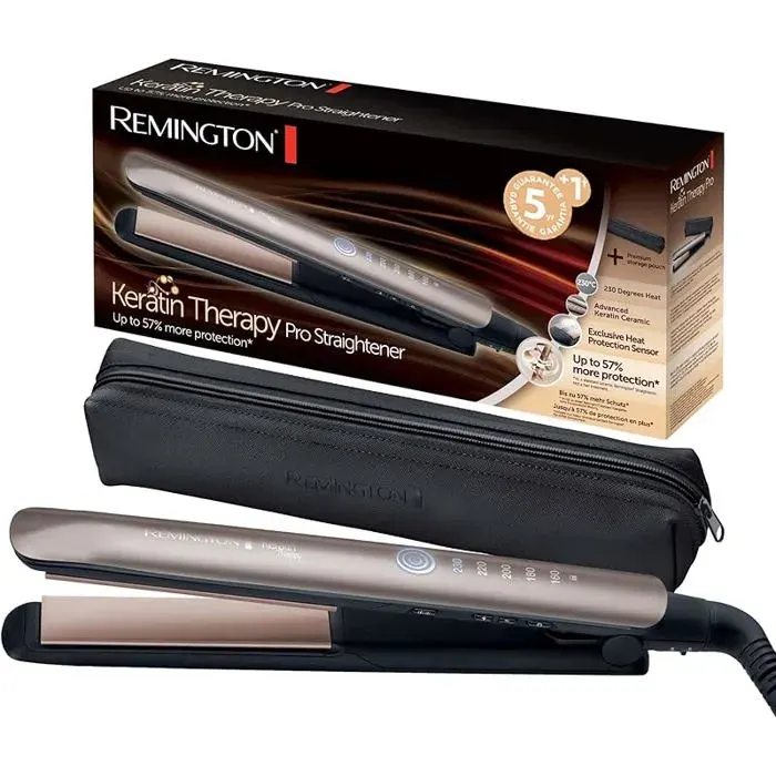 Hair Straightener [Innovation: Heat Protection Sensor] Keratin Therapy (Keratin &amp Almond Oil Care Ceramic LCD mu FER A FRISER