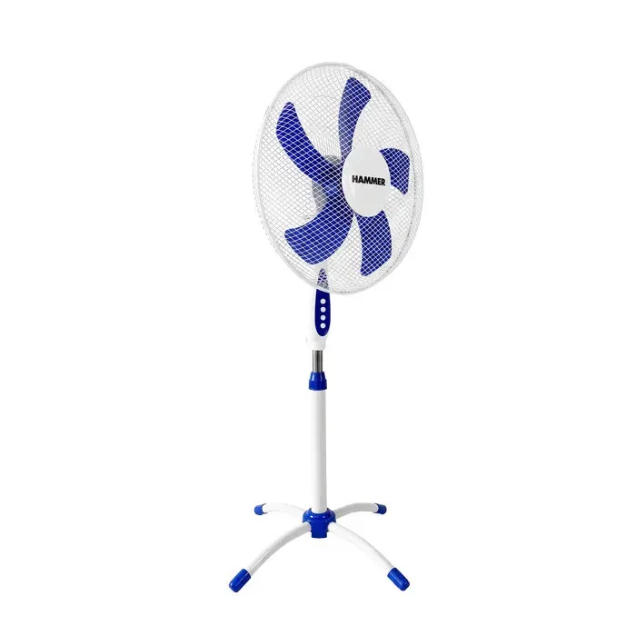 Hammer - Ventilateur sur pied 5 pales Ø40 cm 3 vitesses oscillant inclinable hauteur max 130 cm blanc
