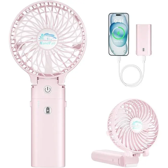 HandFan Ventiteur portable rechargeable de 5200 mAhautonomie de 20 h3 vitessesflux puissantventiteur Rose
