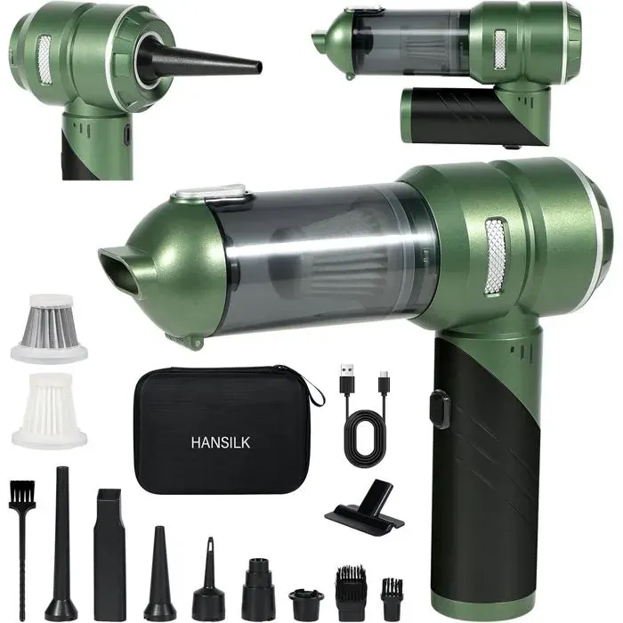 HANSILK Aspirateur à main sans fil 25000PA 4-en-1 – 6000 mAh autonomie 12–30 min souffleur/gonfleur