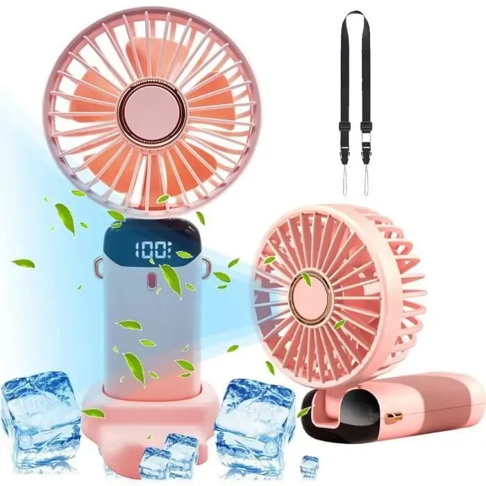 HAOPYOU- 4000mAh Mini Ventilateur Portable Rechargeable USB Ventilateur de Poche pliable 5 Vitesses avec Base Pour mult VENTILATEUR