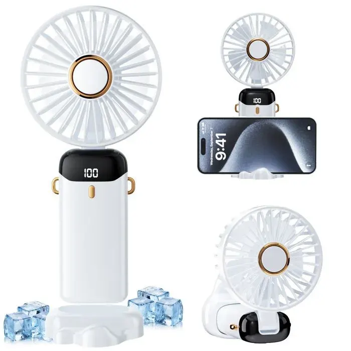 HAOPYOU- Mini Ventilateur Main USB Portatif Ventilateur de Bureau Pliable 5 Vitesses avec Base Petit Ventilateur de m VENTILATEUR