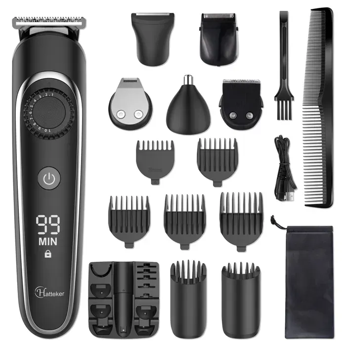 Hatteker RASOIR ELECTRIQUE Homme 6 en 1 Tondeuse Cheveux Barbe Nez Oreilles Corps Étanche IPX7 Rechargeable