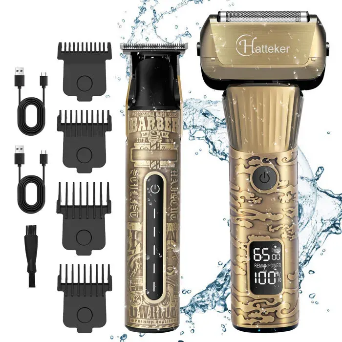 Hatteker RASOIR ELECTRIQUE Homme Étanche Tondeuse Barbe Rasoir Feuille Trimmer T-Forme Coupe-Cheveux Multifonction