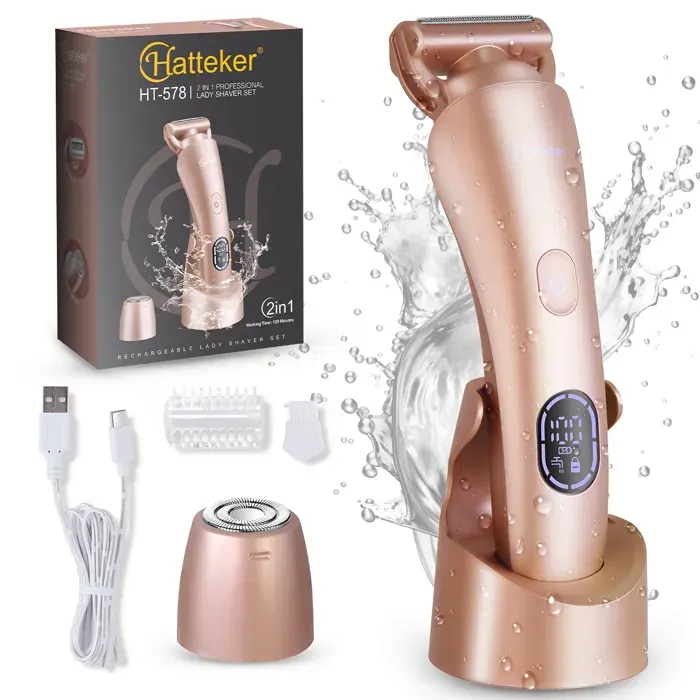 Hatteker Rasoir Electrique pour Femmes Lady Epilateur Etanche avec Tête Amovible 2 en 1