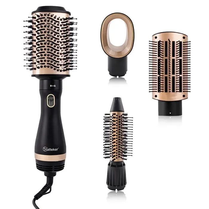 HATTEKER SECHE-CHEVEUX 4 en 1 Brosse Soufflante Ovale Lissante et Bouclante Styler Multifonction pour Séchage et Coiffage