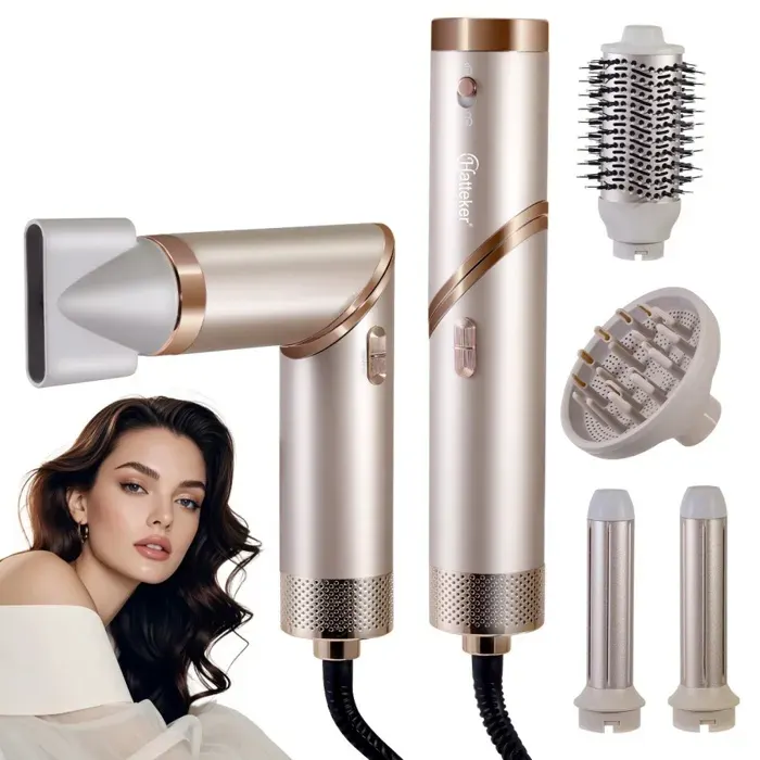 Hatteker SECHE-CHEVEUX 5-en-1 Brosse Soufflante Pliable – 110.000 RPM Ionique Fonction Air Froid Coiffeur & Styliseur