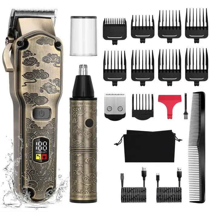 Hatteker Tondeuse à cheveux professionnelle pour hommes Tondeuse à barbe Tondeuse à poils de nez Étanche 3 en 1