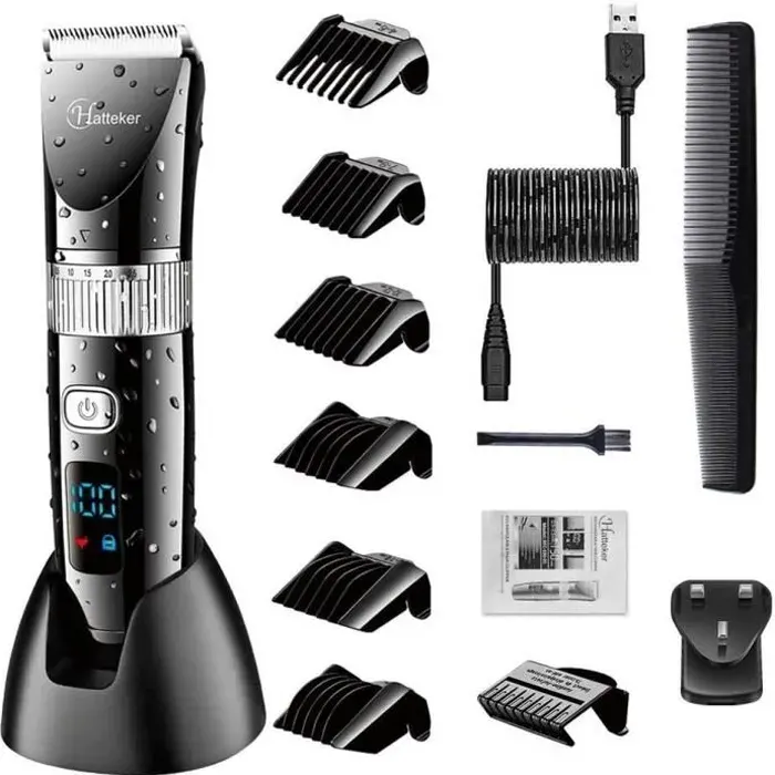 Hatteker Tondeuse à cheveux professionnelle Tondeuses sans fil Tondeuse à cheveux Rasoir à barbe Kit de coupe de cheveux électrique