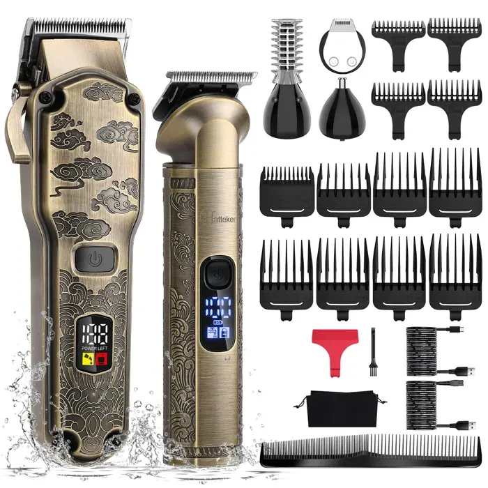 Hatteker Tondeuse à cheveux - Tondeuse à barbe 4 en 1 T-Blade Kit de Tondeuse pour Hommes Etanche Sans Fil