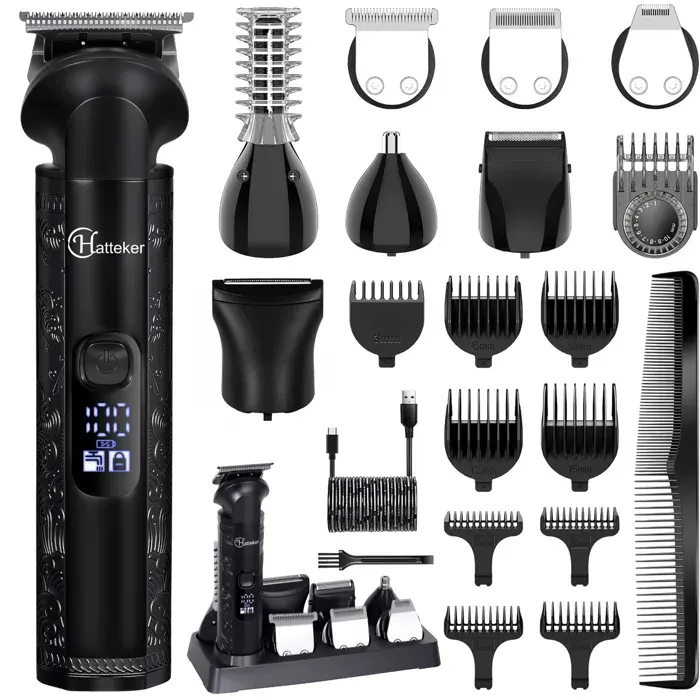 Hatteker Tondeuse à Cheveux Tondeuse à Barbe Kit de Tondeuse Rasoir étanche Pour Hommes USB Rechargeable 8 en 1(noir)