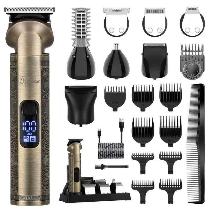 Hatteker Tondeuse à Cheveux Tondeuse à Barbe Kit de Tondeuse Rasoir étanche Pour Hommes USB Rechargeable 8 en 1