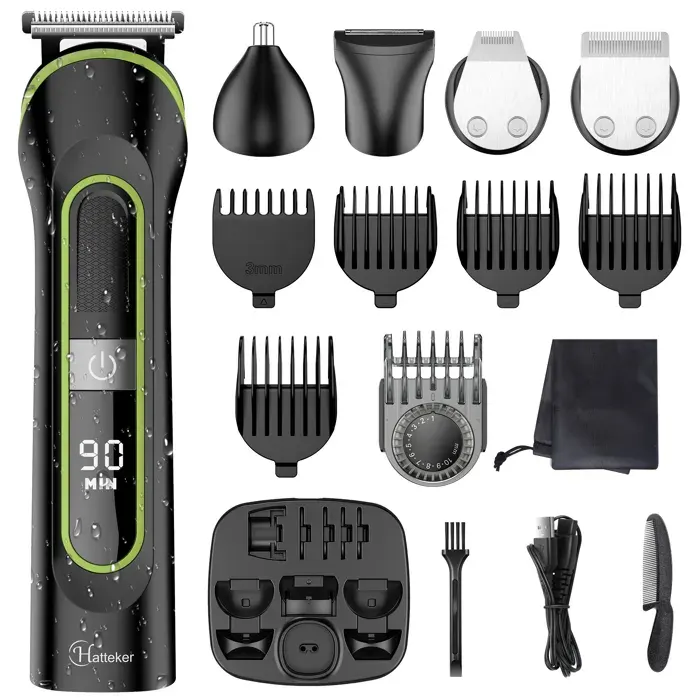 Hatteker TONDEUSE CHEVEUX 5 en 1 - Tondeuse Barbe Nez & Oreilles Sans Fil Rasoir Étanche Homme Coupe-Cheveux Multifonction