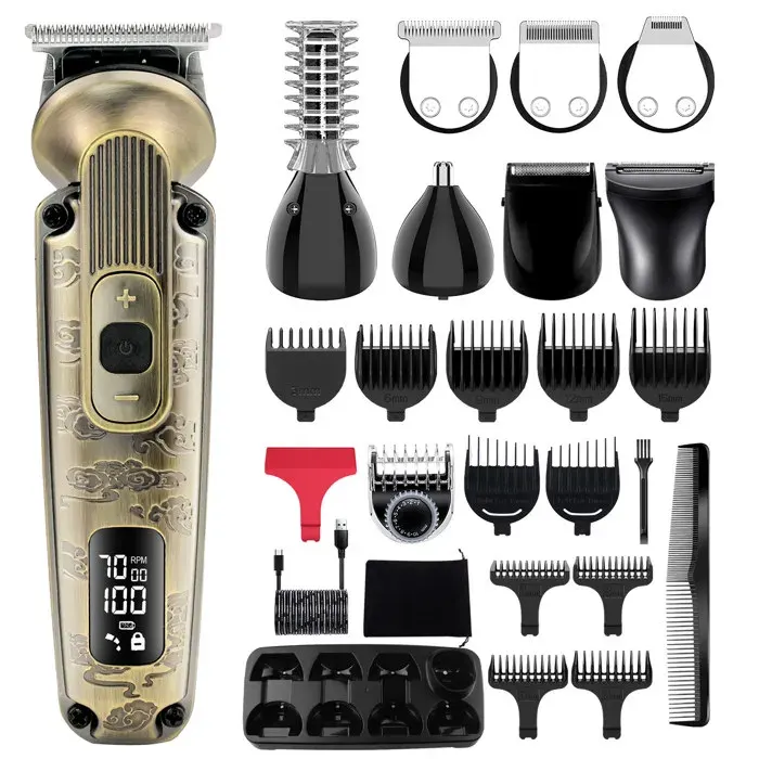 Hatteker Tondeuse Cheveux 8 en 1 Homme Rasoir Électrique Barbe Étanche Sans Fil Tondeuse Multifonction Bronze